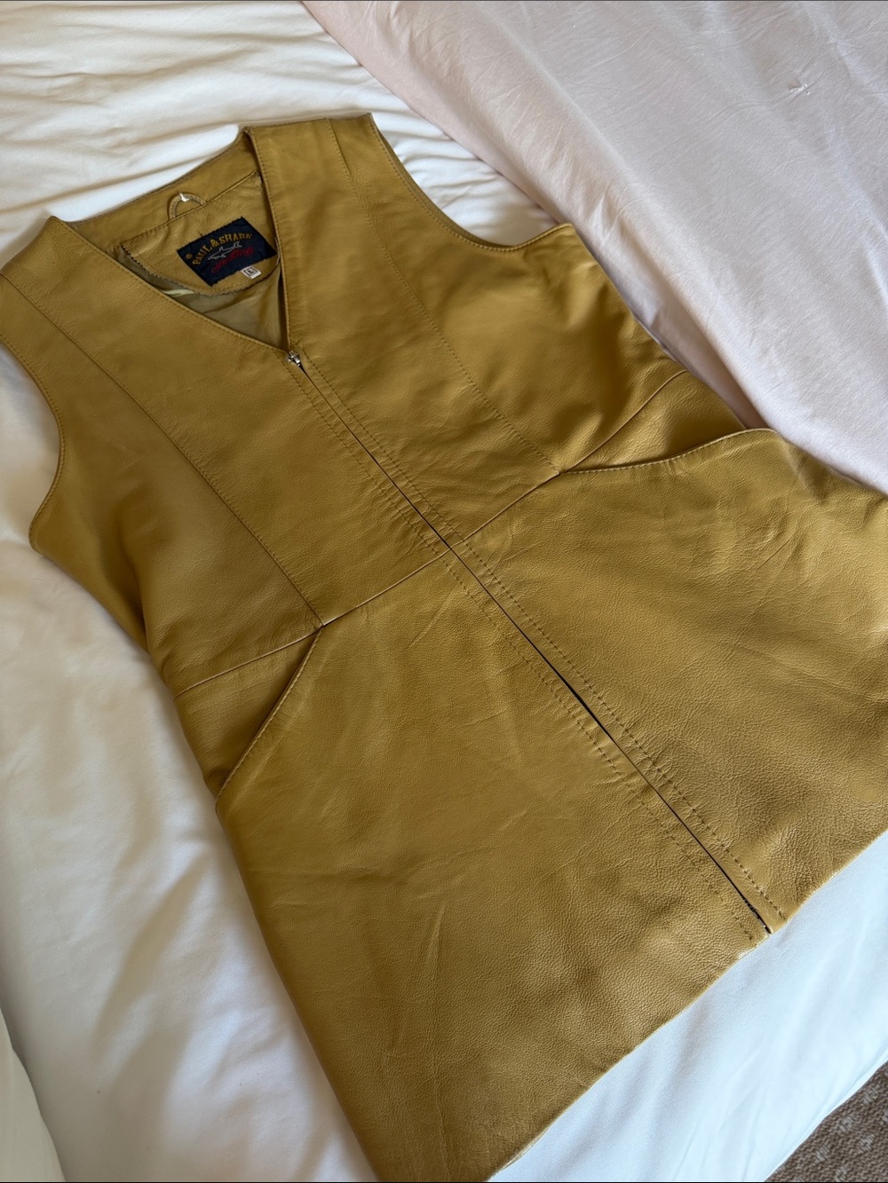 Paul & Shark Olive Leather Sleeveless Zip-Front Tunic